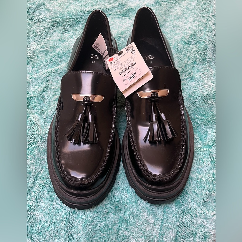 Zara Black Loafers NWT - Picture 1 of 9